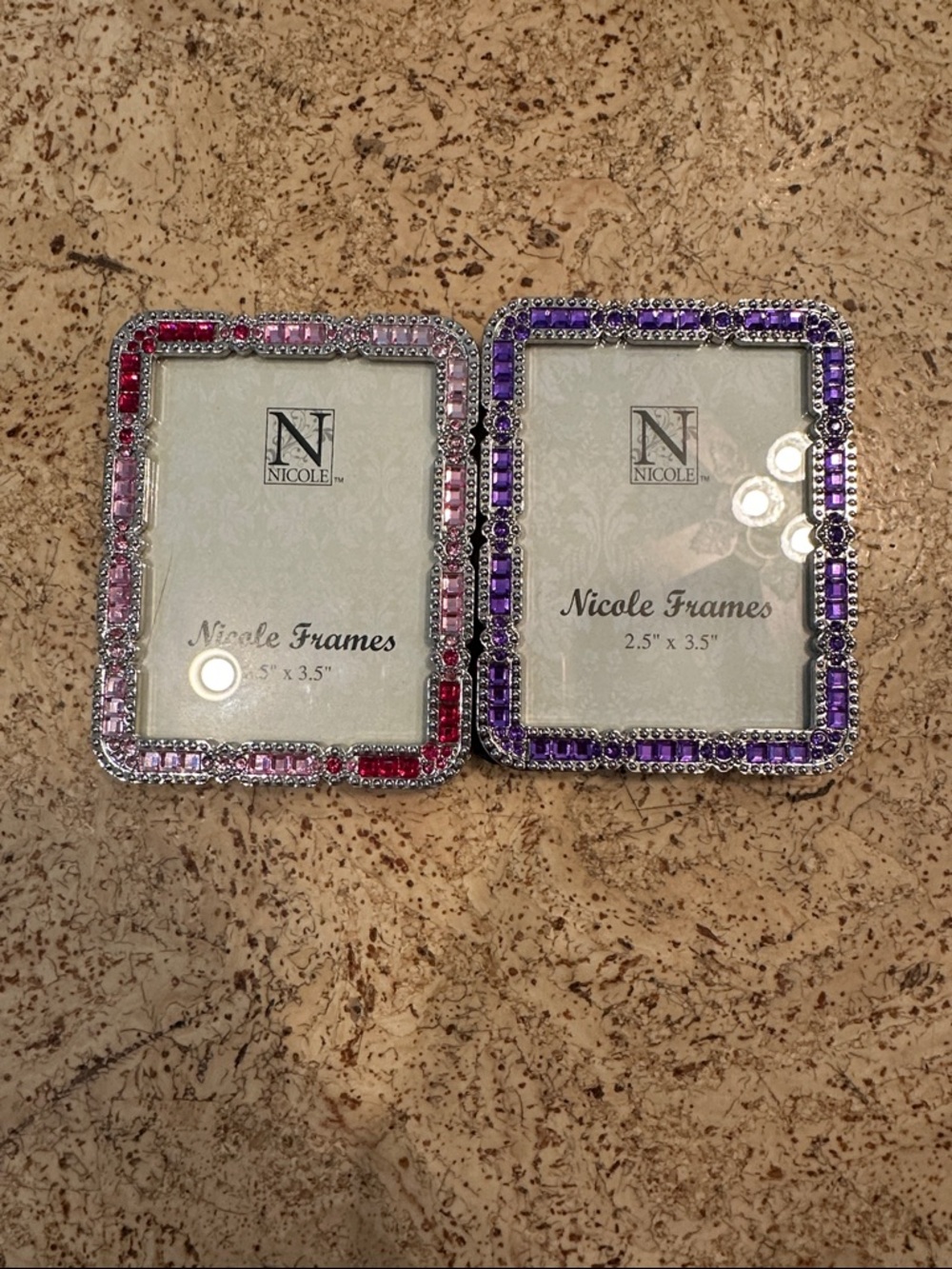 Nicole Jeweled Photo Frame Pair in Pink & Purple